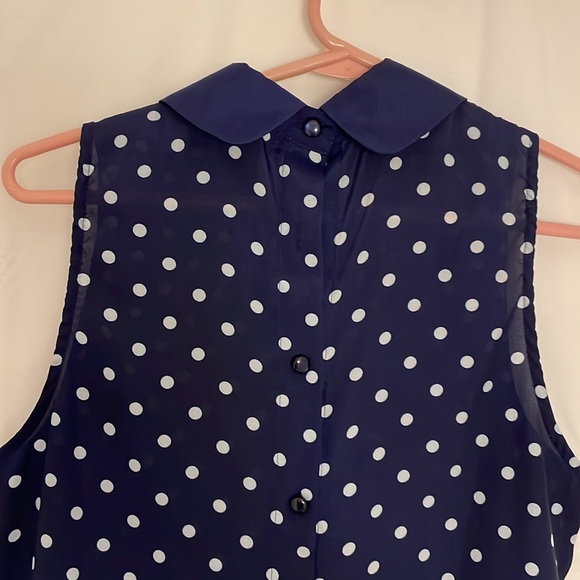 Valerie Bartinelli Navy Blue White Polk Dot Blouse Size M - Picture 6 of 8